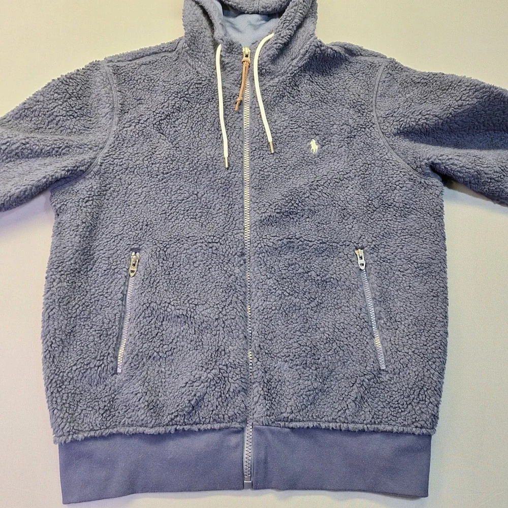 Polo Ralph Lauren Mens Navy Blue Sherpa Fleece Full Zip Hoodie 710827158003 M